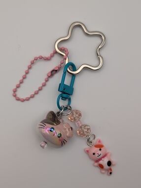 Handmade Cute Pink Cat Keychain Bag Charm *Customize With Name/Word